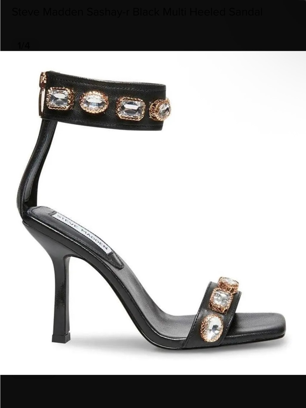 Steve Madden Black Jeweled Ankle-Strap Stiletto Sandal